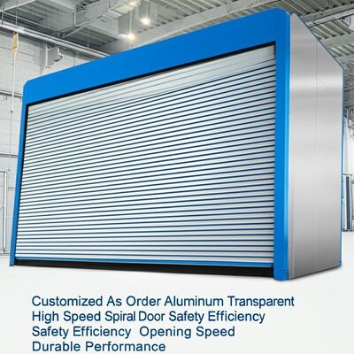 Индивидуальная алюминиевая прозрачная высокоскоростная спиральная дверь Безопасность Эффективность Безопасность Эффективность Скорость открытия 0,8 м/с Долговечность